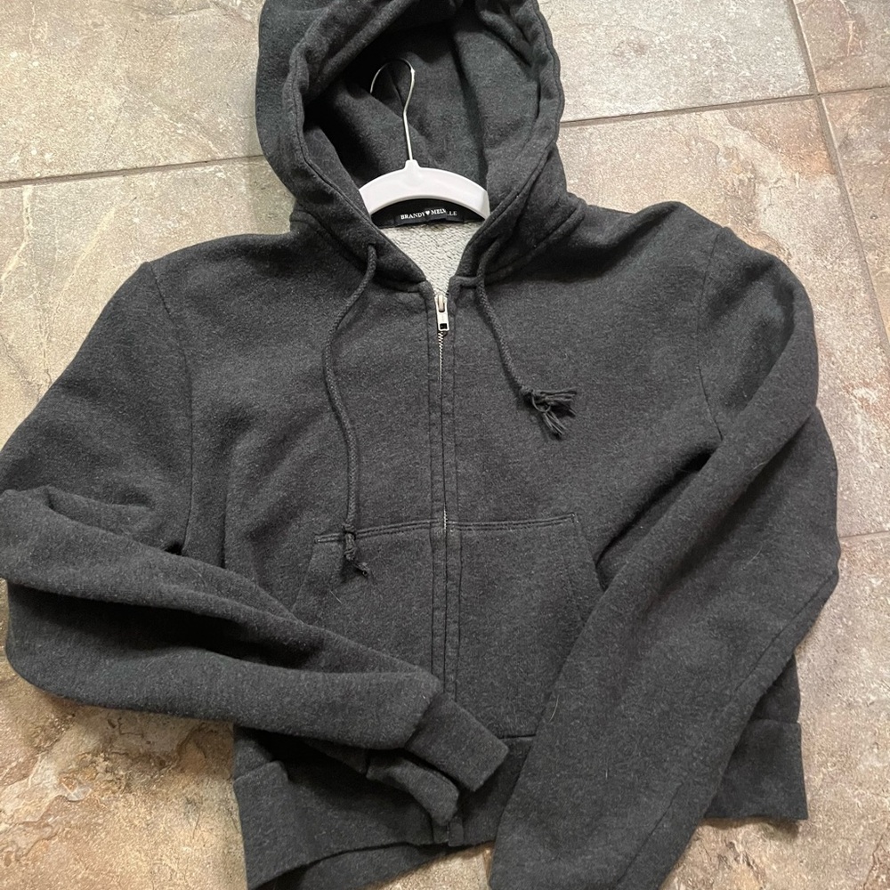 Brandy Melville crop zip up one size washed black